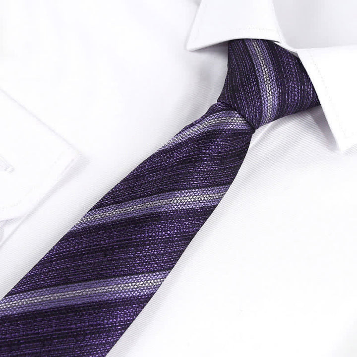 Men's Modern Textured Striped Necktie - Purple - image 11