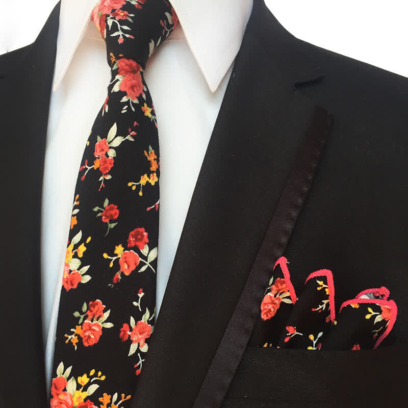 2Pcs Men's Pastel Flower Hanky Necktie Set