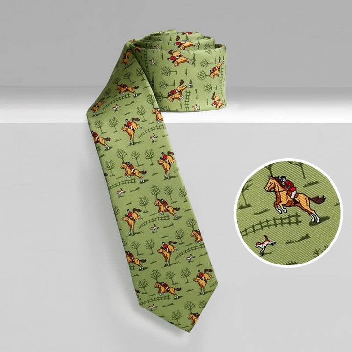 Men's Olive Green Horse Riding With Dog Necktie