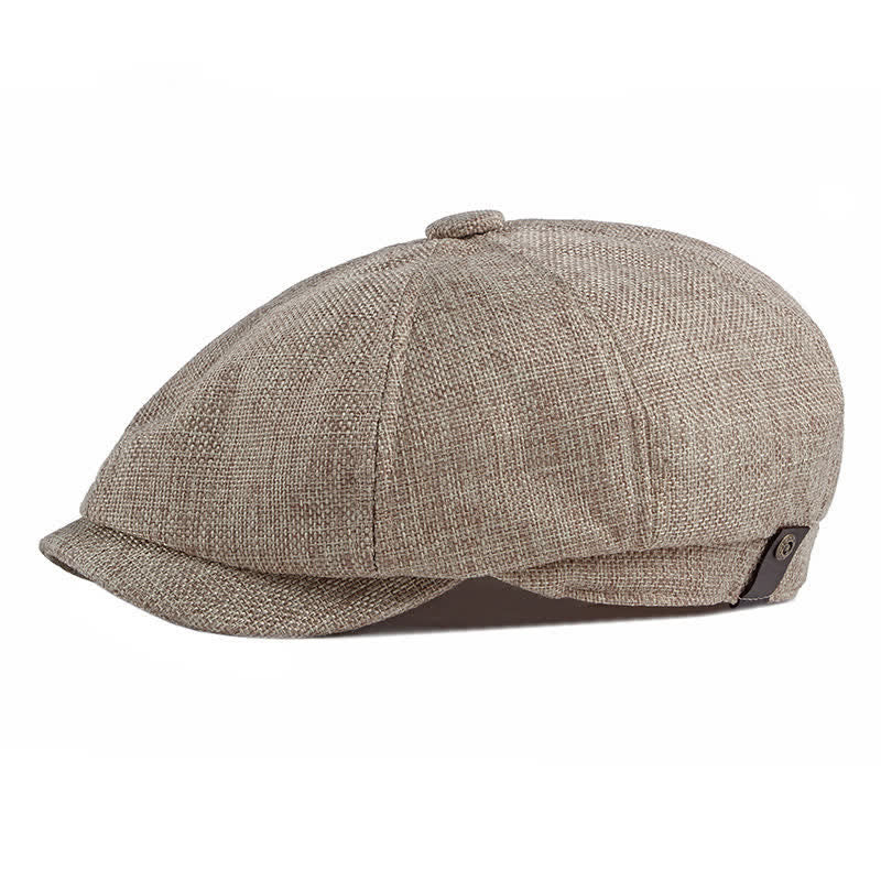 Octagonal Thin Breathable Elastic Band Beret Cap - Light Khaki - Adjustable (about 22"-24") - image 7