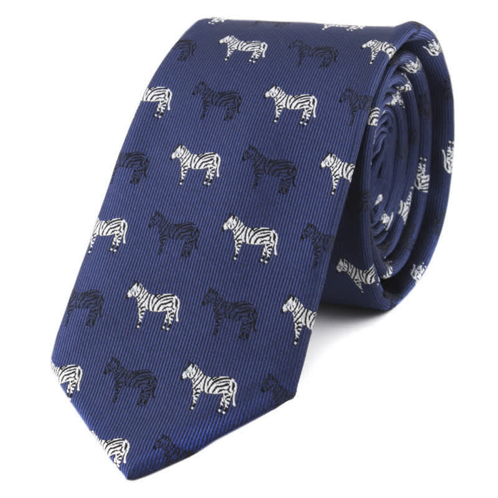 Men's Animals Poker Motifs Necktie - Navy Zebra - image 4