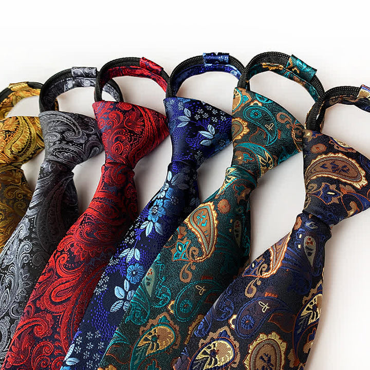 Men's Retro Paisley Zipper Tie Floral Necktie