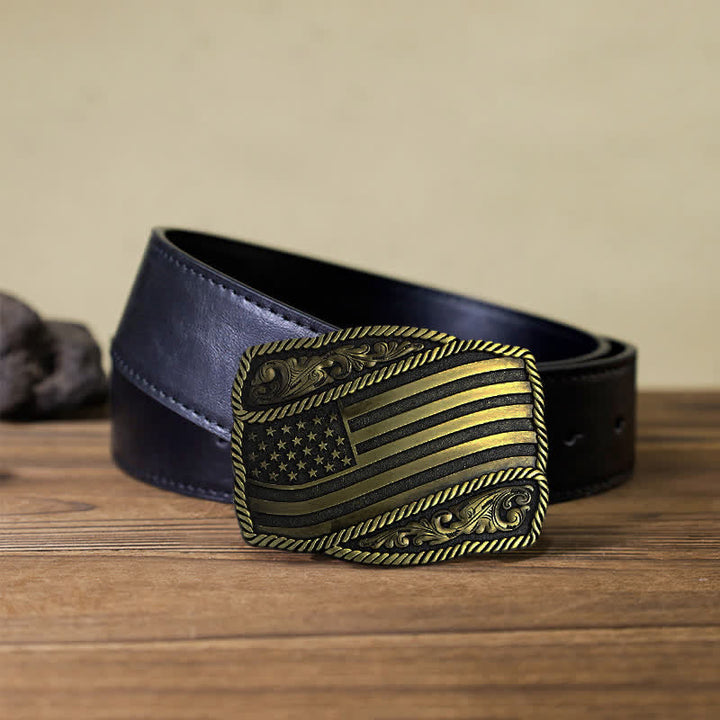 Men's DIY American Flag Antique Buckle Leather Belt