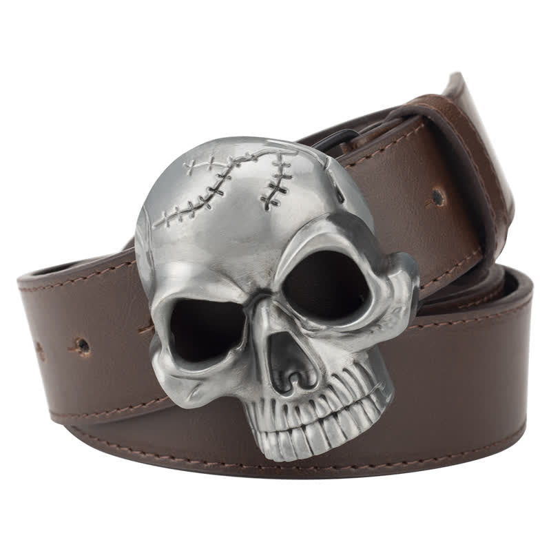 Men's Gothic Skull Face Head Leather Belt