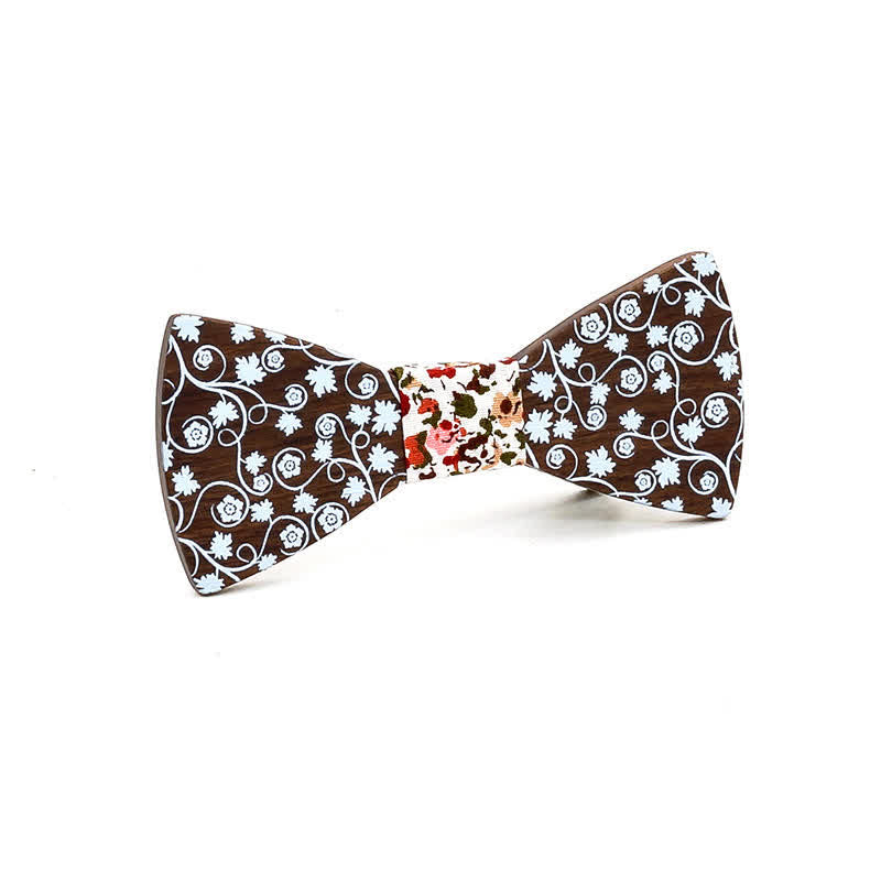 Kid Glorious Floral Printing Wooden Bow Tie