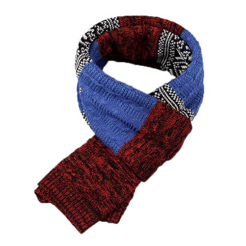 Men's Argyle Knitted Stitching Color Block Scarf