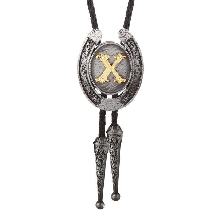 Modern Western Horseshoe Initial Letter A To Z Bolo Tie