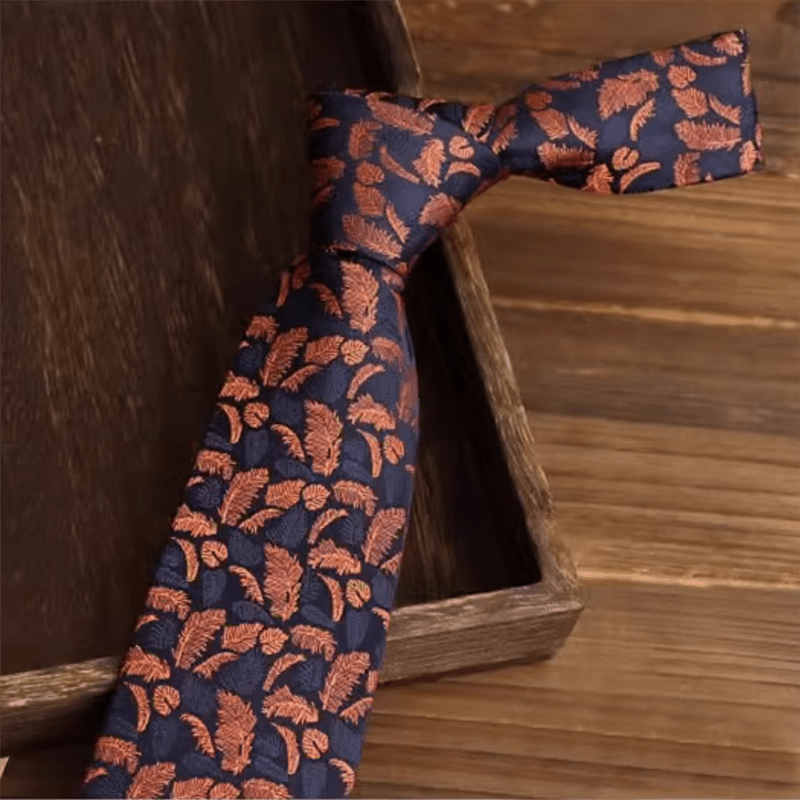 Men's Orange & Navy Feather Prints Necktie - image 1