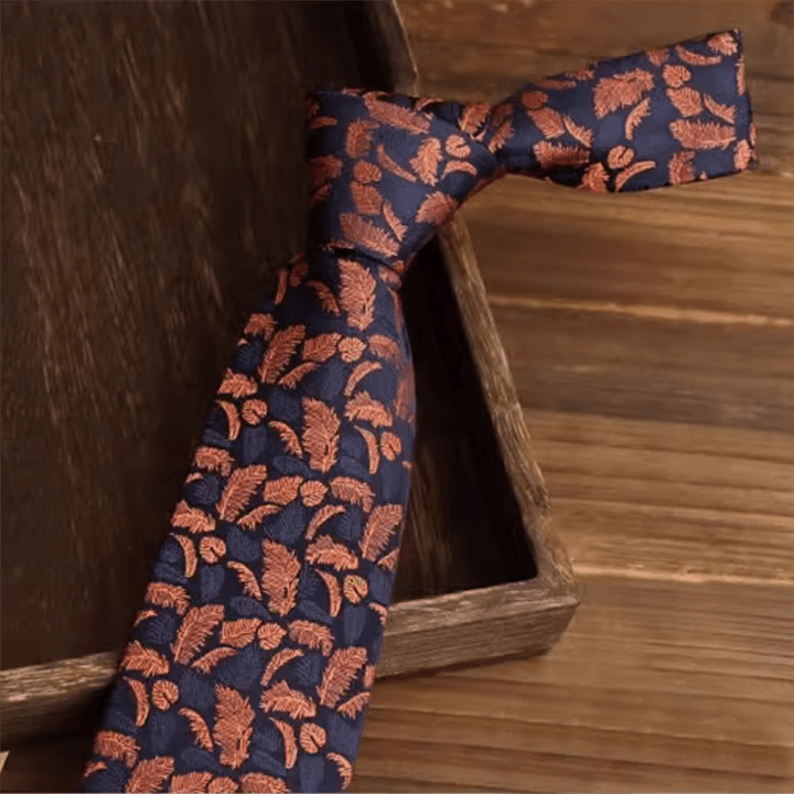 Men's Orange & Navy Feather Prints Necktie - image 1