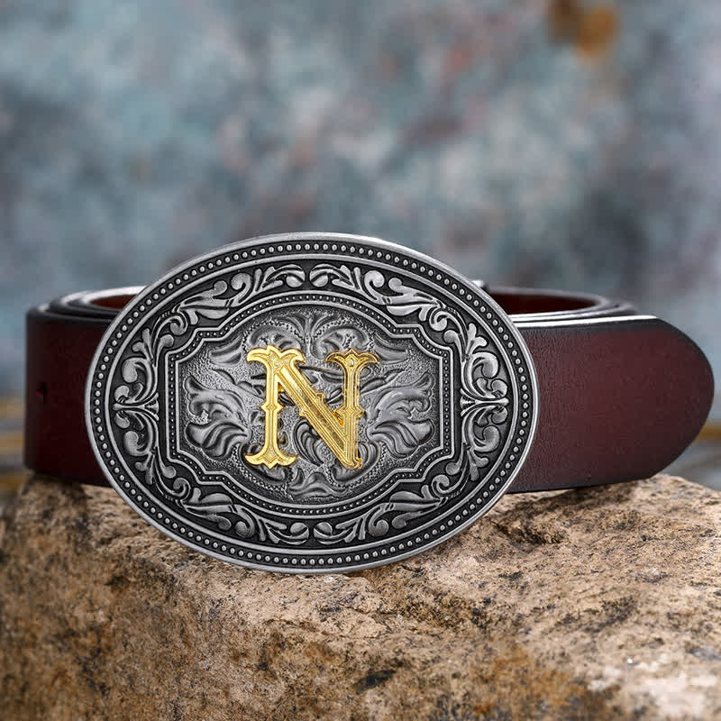 DIY Unisex Hip Hop Initial Letter Embossment Buckle Leather Belt