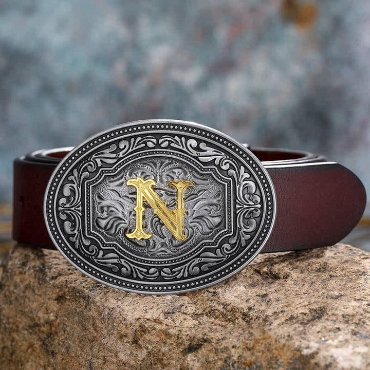 DIY Unisex Hip Hop Initial Letter Embossment Buckle Leather Belt