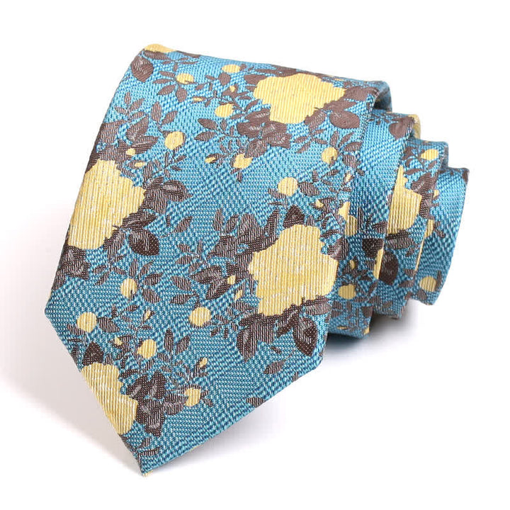 Men's Nature Yellow Flower Dark Cyan Necktie