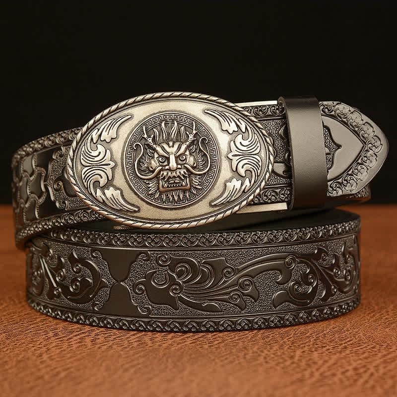 Men's Dragon Elliptical Buckle Leather Belt