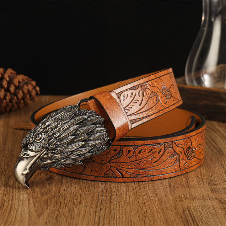 Men's Eagle Head Realistic Vulture Western Leather Belt