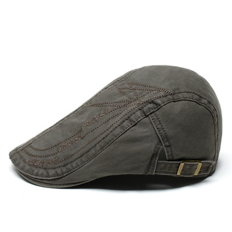 Alphabet Solid Color Washed Denim Beret Cap - Army Green - Adjustable (about 21 5/8"-23 5/8") - image 4