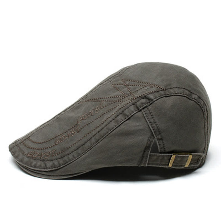 Alphabet Solid Color Washed Denim Beret Cap - Army Green - Adjustable (about 21 5/8"-23 5/8") - image 4