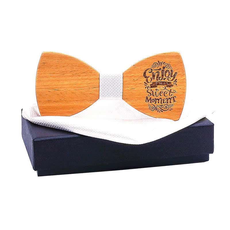 2Pcs Men's Proverbs Wooden Bow Tie Set