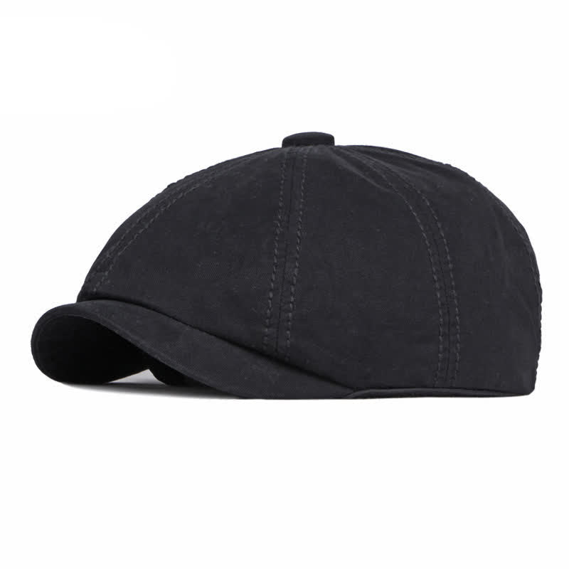Casual Solid Color Cotton Daily Beret Cap - Black - Adjustable (about 21 5/8"-23 5/8") - image 10