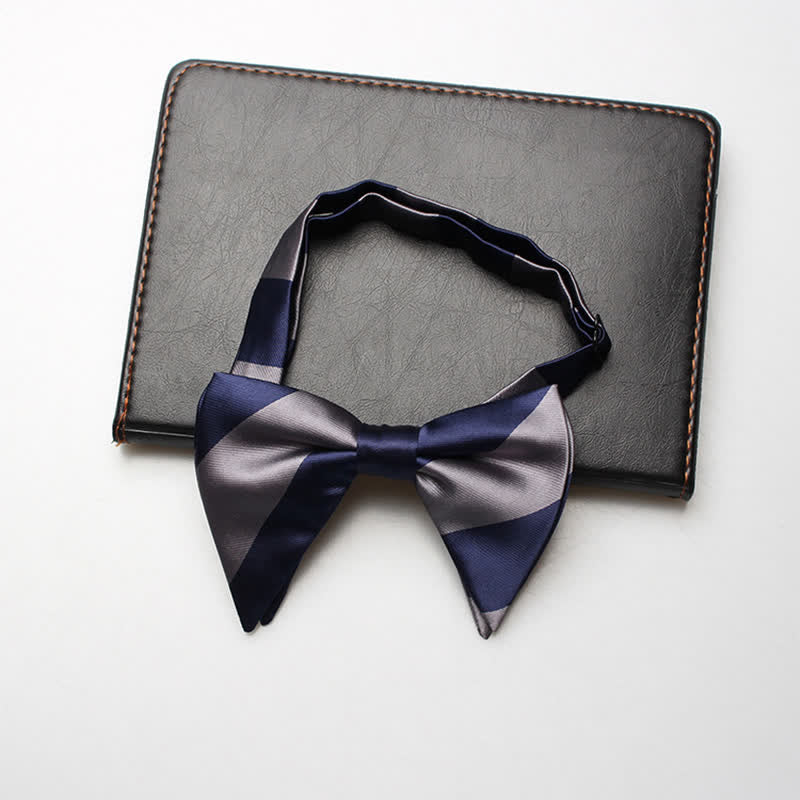 Men's College Striped Oversized Pointed Bow Tie - Gray & Navy - image 6