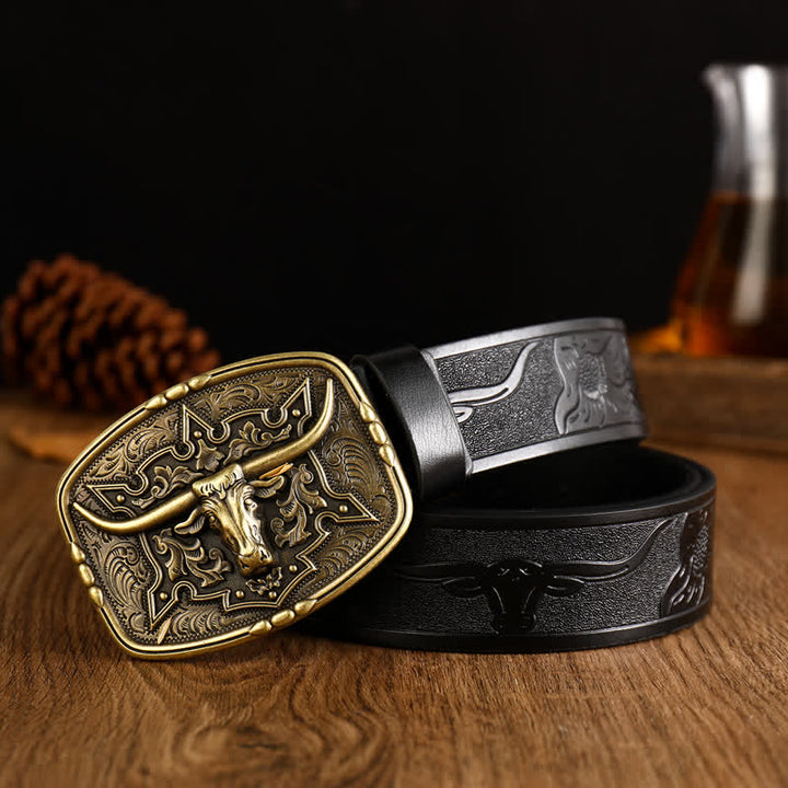 Men's Western Style Cow Head Printed Leather Belt