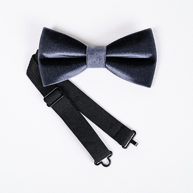 Men's Night Gray Solid Color Velvet Bow Tie