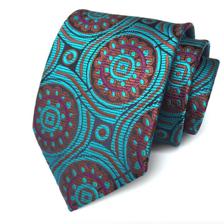 Men's Royal Geometric Medallion Flower Necktie - Teal & Brown - image 2
