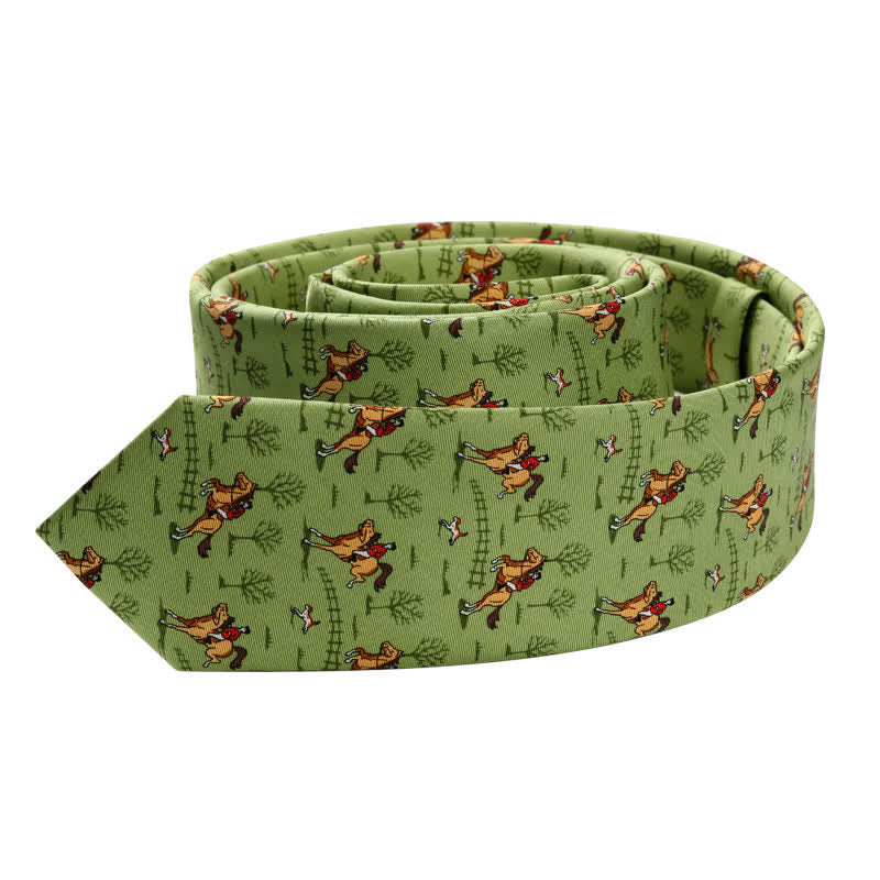 Men's Olive Green Horse Riding With Dog Necktie