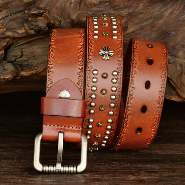 Unisex Rock Style Cross Rivet Studded Decor Belt