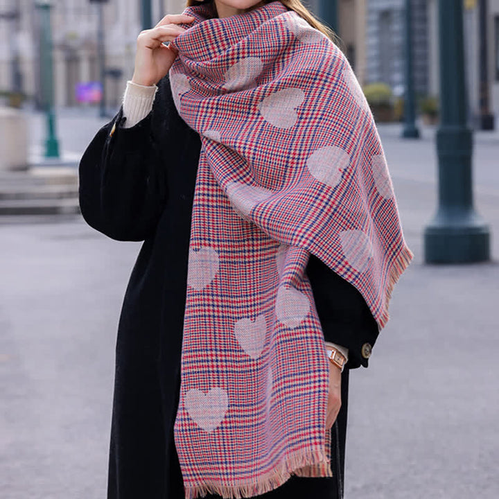 Women's Dual-sided Color Block Heart Plaid Scarf