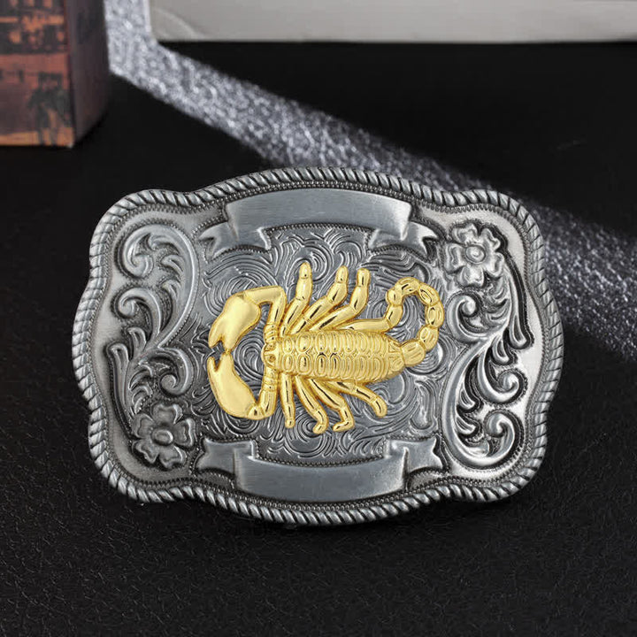 Men's DIY Gold Carving Animal Buckle Leather Belt - Scorpion - Without Belt - image 55
