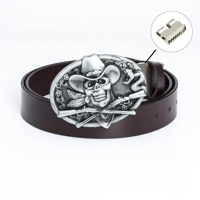 Men's Pirate Skull Cross Guns Leather Belt