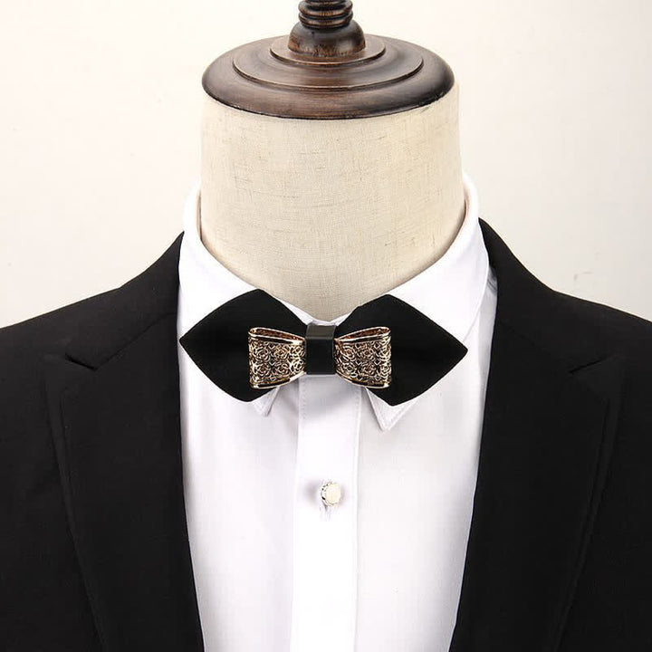 Men's Hollow Golden Flower Pointy Bow Tie