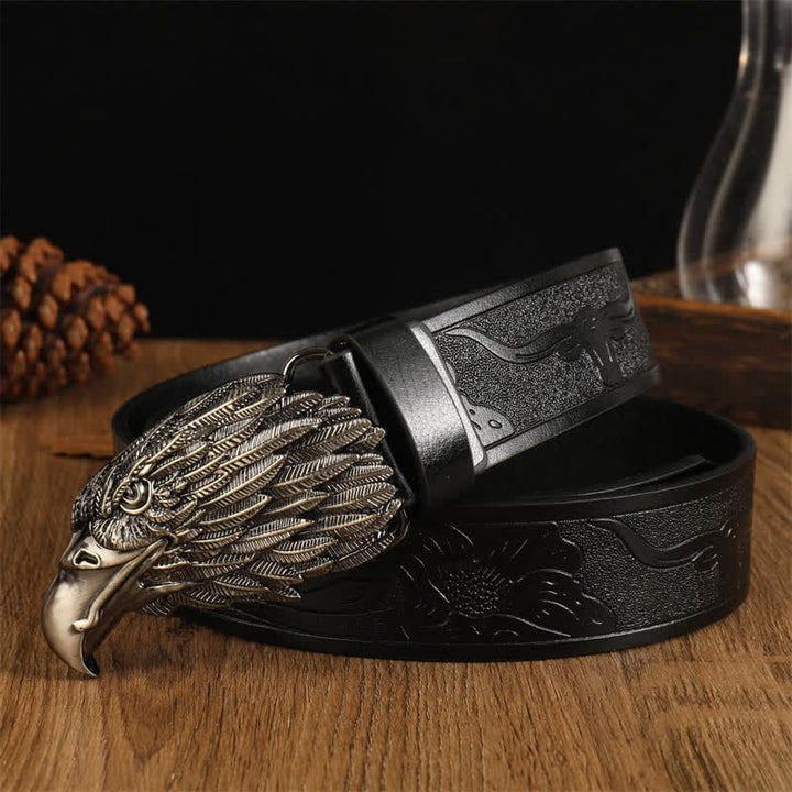 Men's Eagle Head Realistic Vulture Western Leather Belt