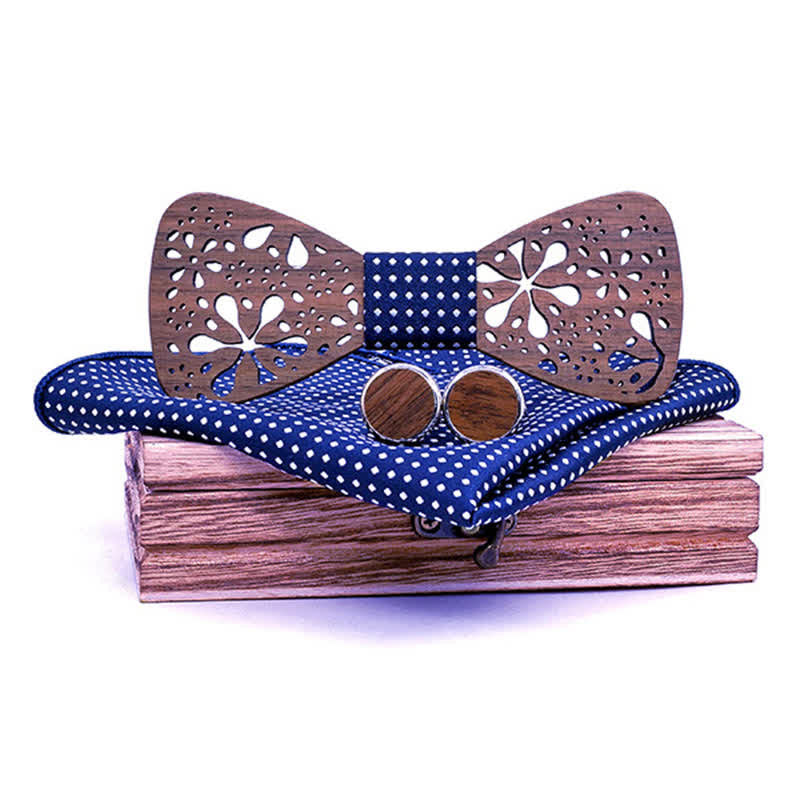 3Pcs Men's Hollow Fireworks Wooden Bow Tie Set