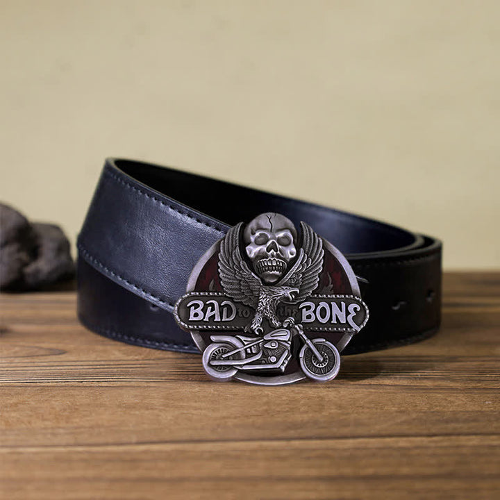 Men's DIY Eagle Skull Biker Bad To The Bone Buckle Leather Belt