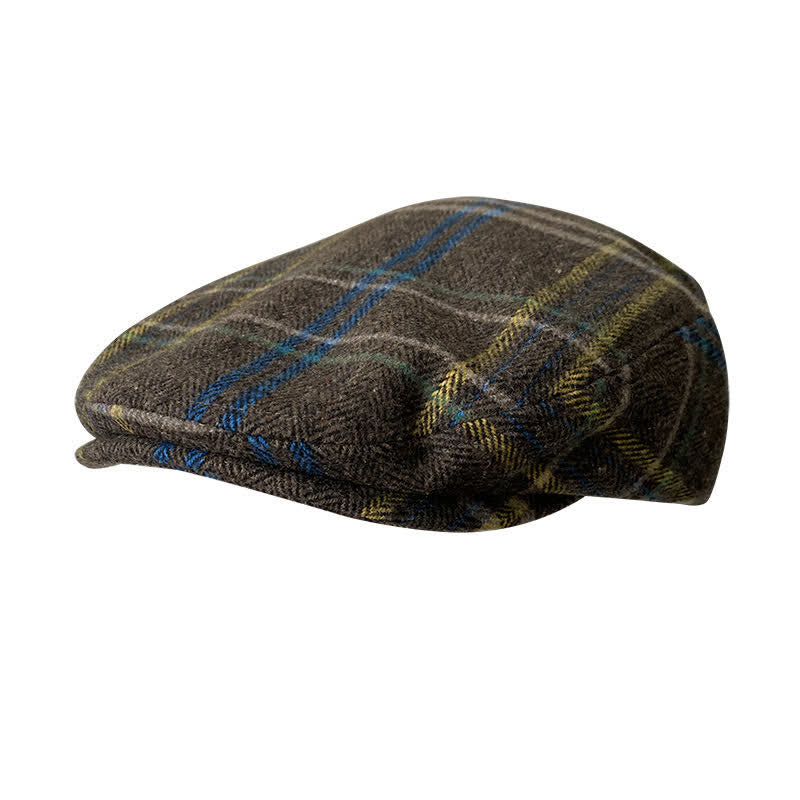 Tweed Herringbone Plaid Beret Flat Cap