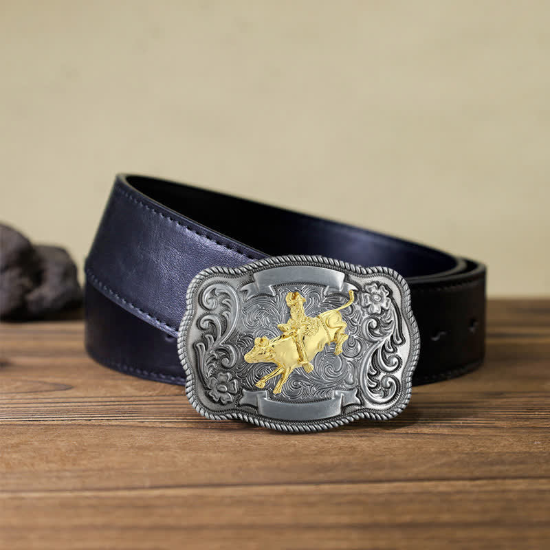 Men's DIY Gold Carving Animal Buckle Leather Belt