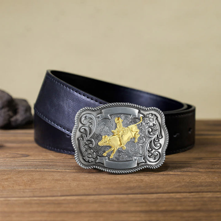Men's DIY Gold Carving Animal Buckle Leather Belt - Rodeo - Black PU Belt (40) - image 21