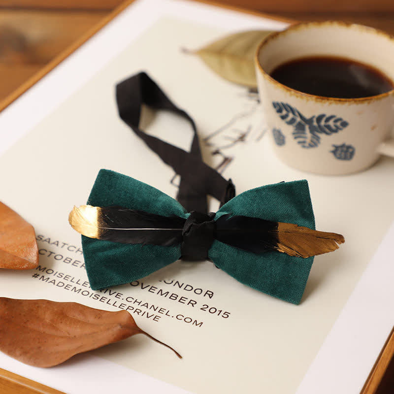 Men's Texture Velvet Feather Bow Tie