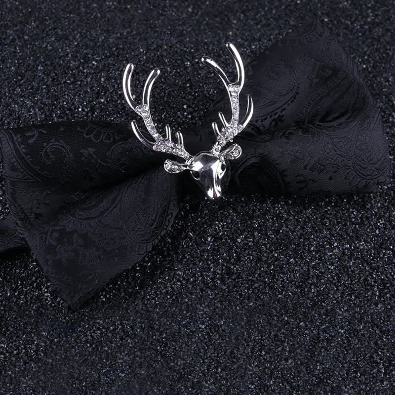 Men's Paisley Christmas Elk Head Decor Bow Tie - Black & Silver - image 8
