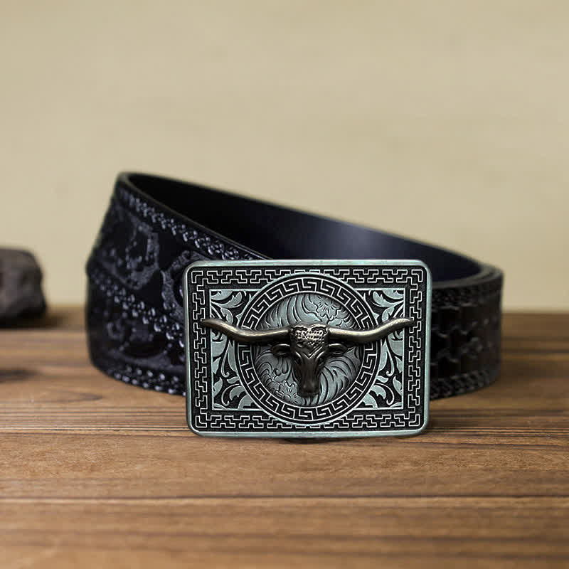 Men's DIY  Weatern Buckle Leather Belt