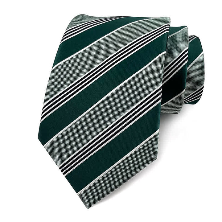 Men's Traditional Repp Striped Office Necktie - Shade of Green - image 13