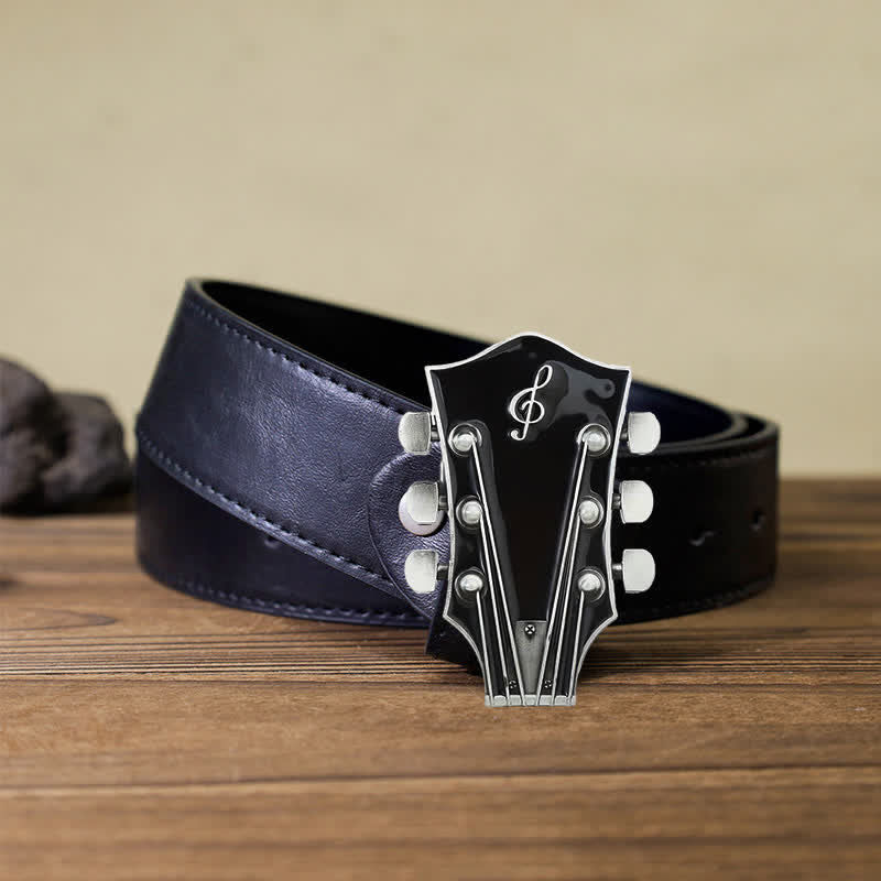 Men's DIY Musical Guitar Headstock Buckle Leather Belt