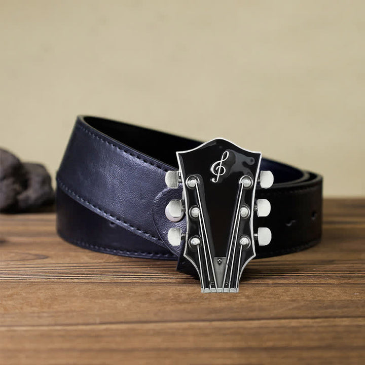 Men's DIY Musical Guitar Headstock Buckle Leather Belt