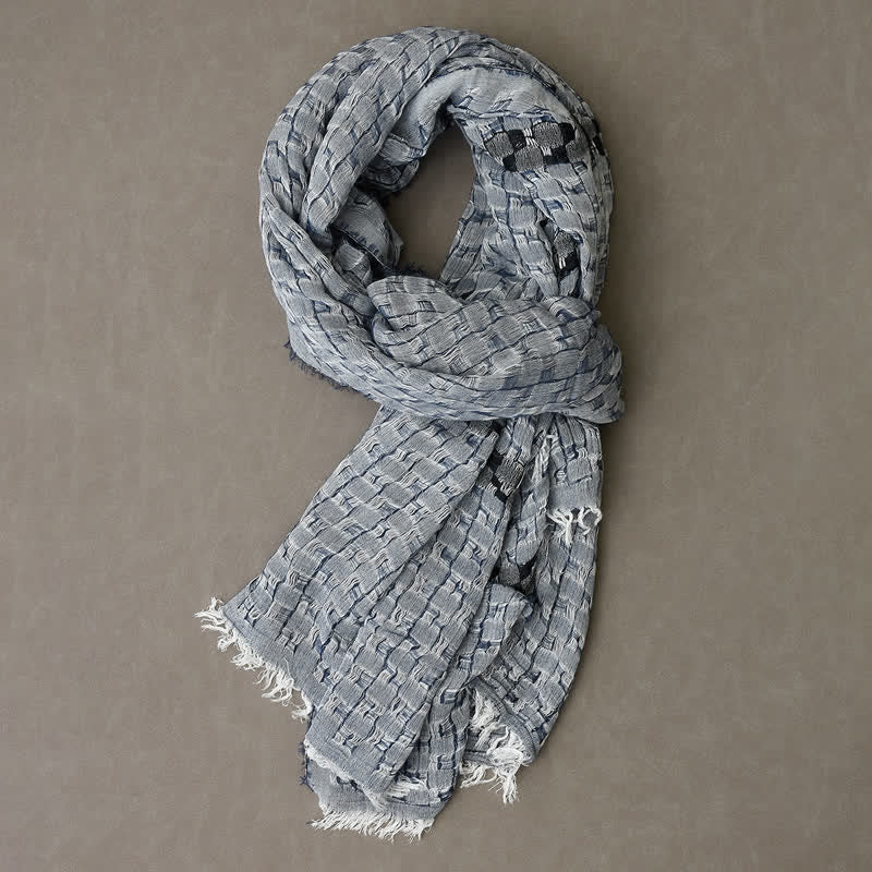 Men's Unique Crinkly Checkered Tassel Scarf