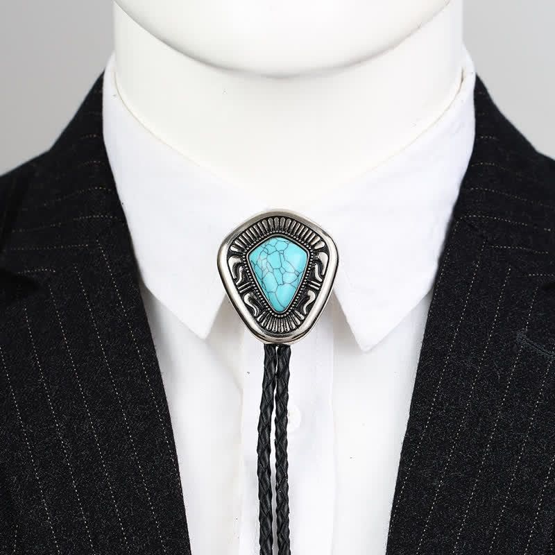 Special Geometric Blue Turquoise Stone Agate Bolo Tie