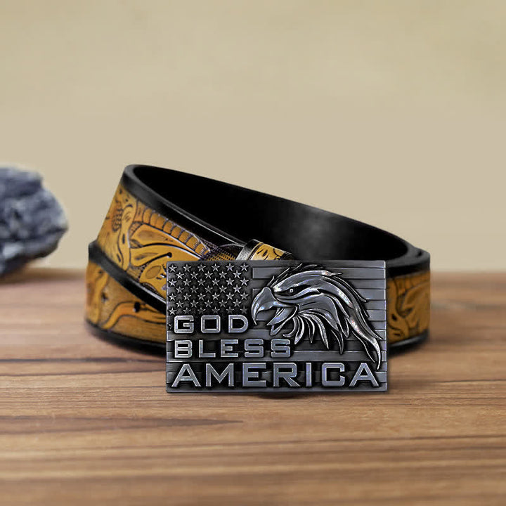 Men's DIY God Bless America Eagle Buckle Leather Belt