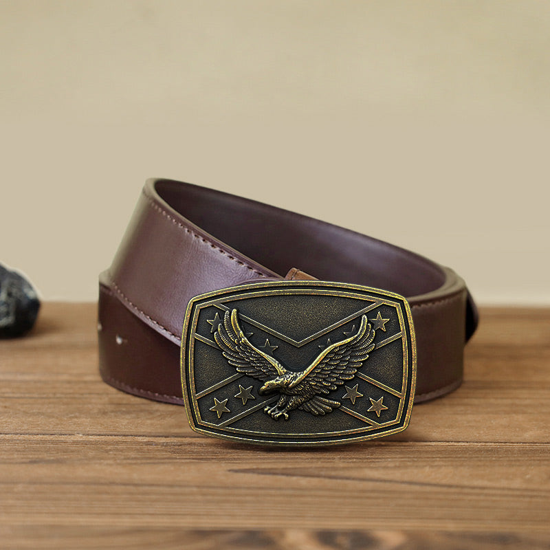 Men's DIY Eagle Flag Pattern Buckle Leather Belt