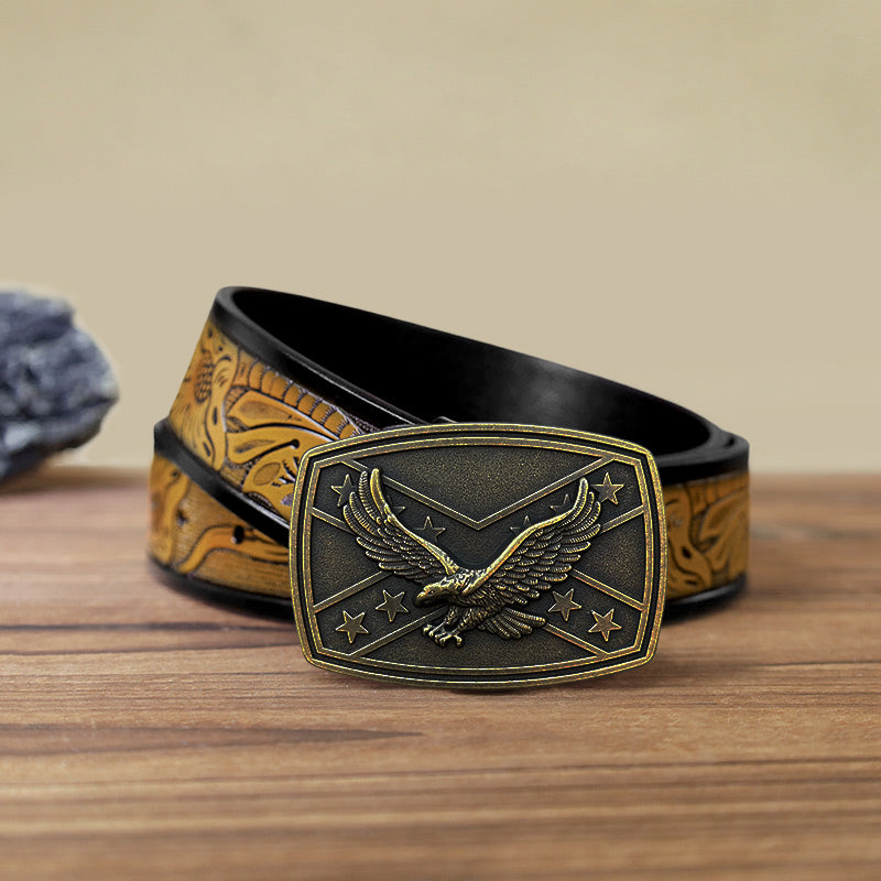 Men's DIY Eagle Flag Pattern Buckle Leather Belt