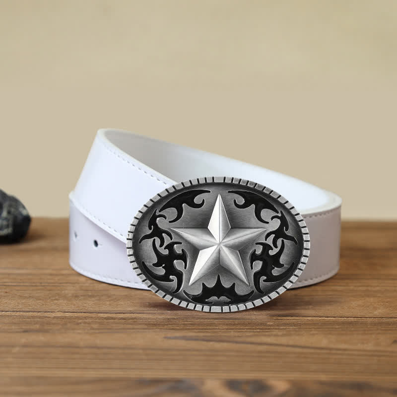 Men's DIY Silver Lone Star Buckle Leather Belt